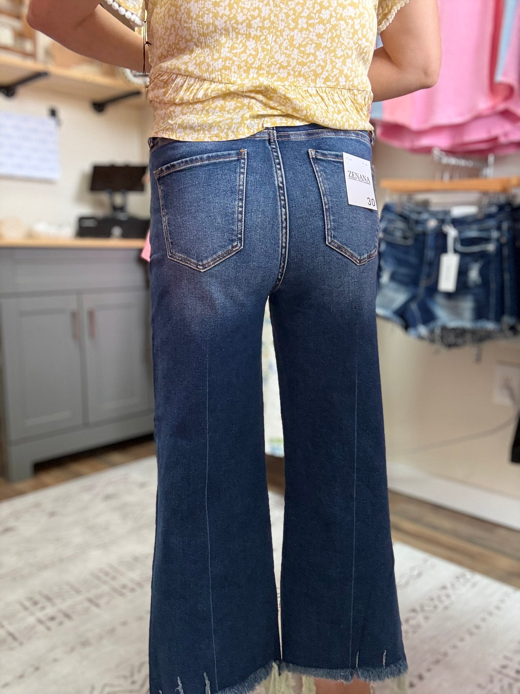 MID RISE STRAIGHT RAW HEM DENIM PANTS