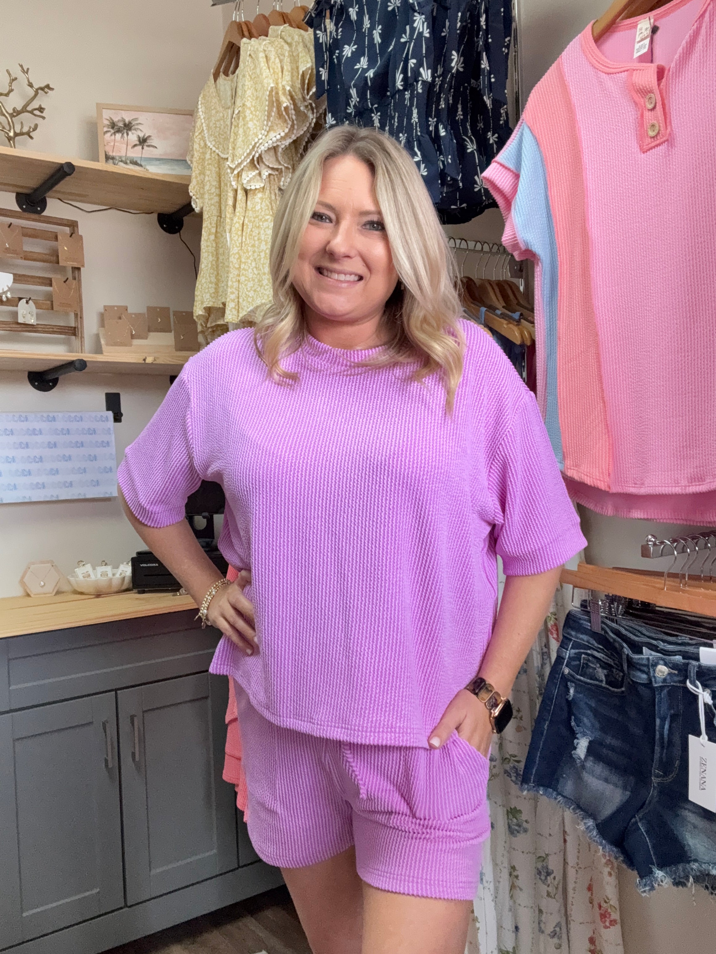RAISED RIB SHORT SLEEVE TEE & SHORT PANTS SET