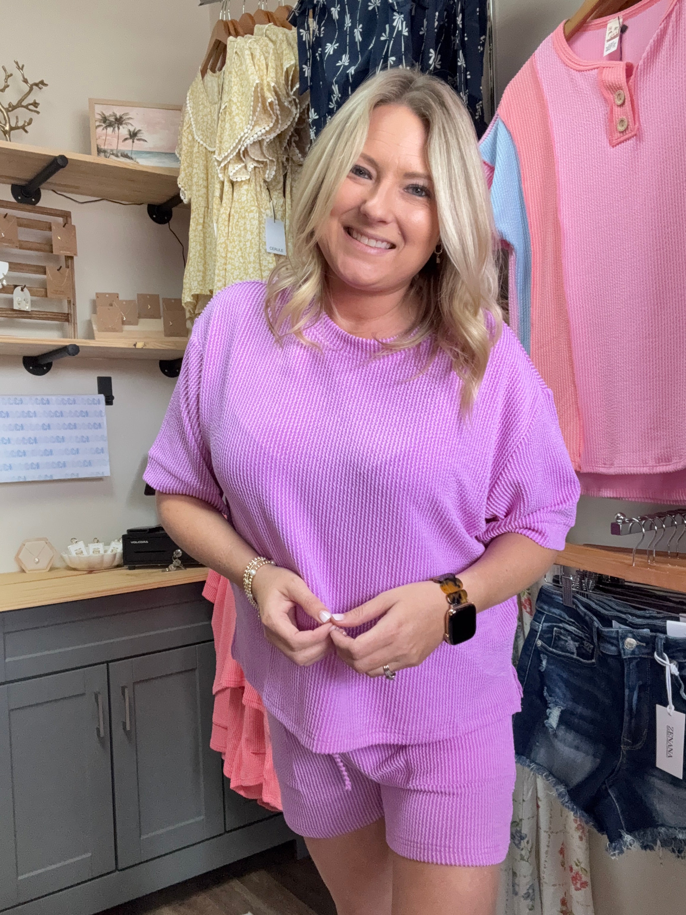 RAISED RIB SHORT SLEEVE TEE & SHORT PANTS SET