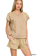COTTON WASHED SLEEVELESS TOP & SHORTS SET