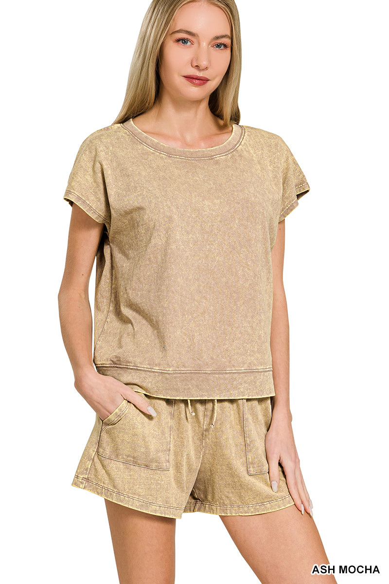 COTTON WASHED SLEEVELESS TOP & SHORTS SET