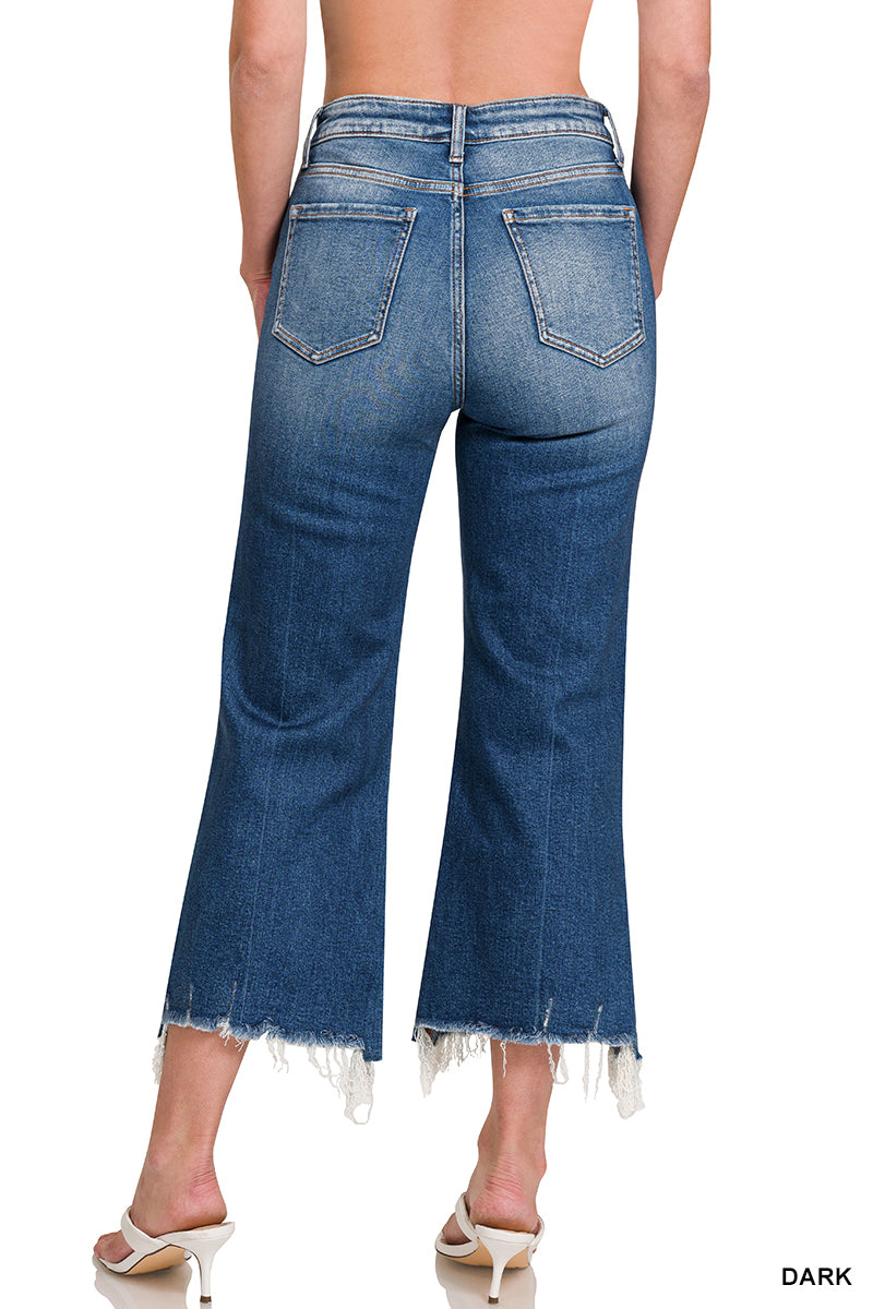 MID RISE STRAIGHT RAW HEM DENIM PANTS