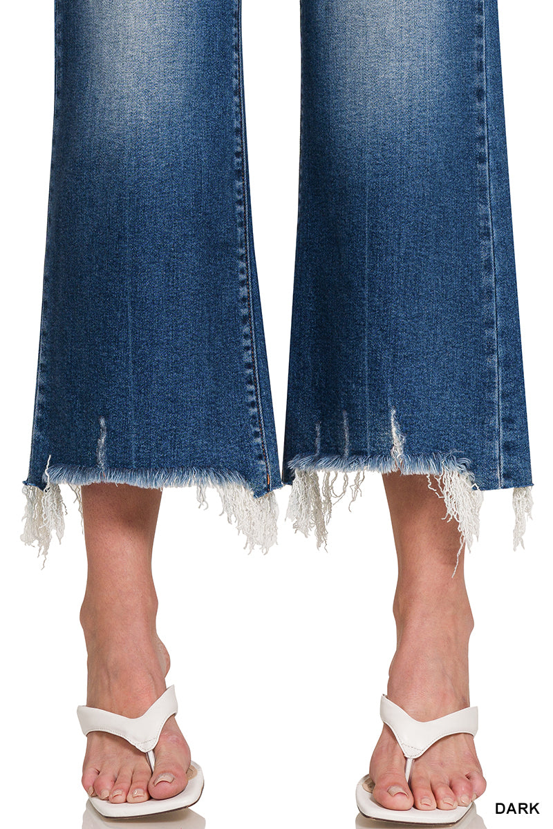 MID RISE STRAIGHT RAW HEM DENIM PANTS