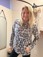 Brown leopard print hooded shirt