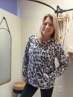 Brown leopard print hooded shirt