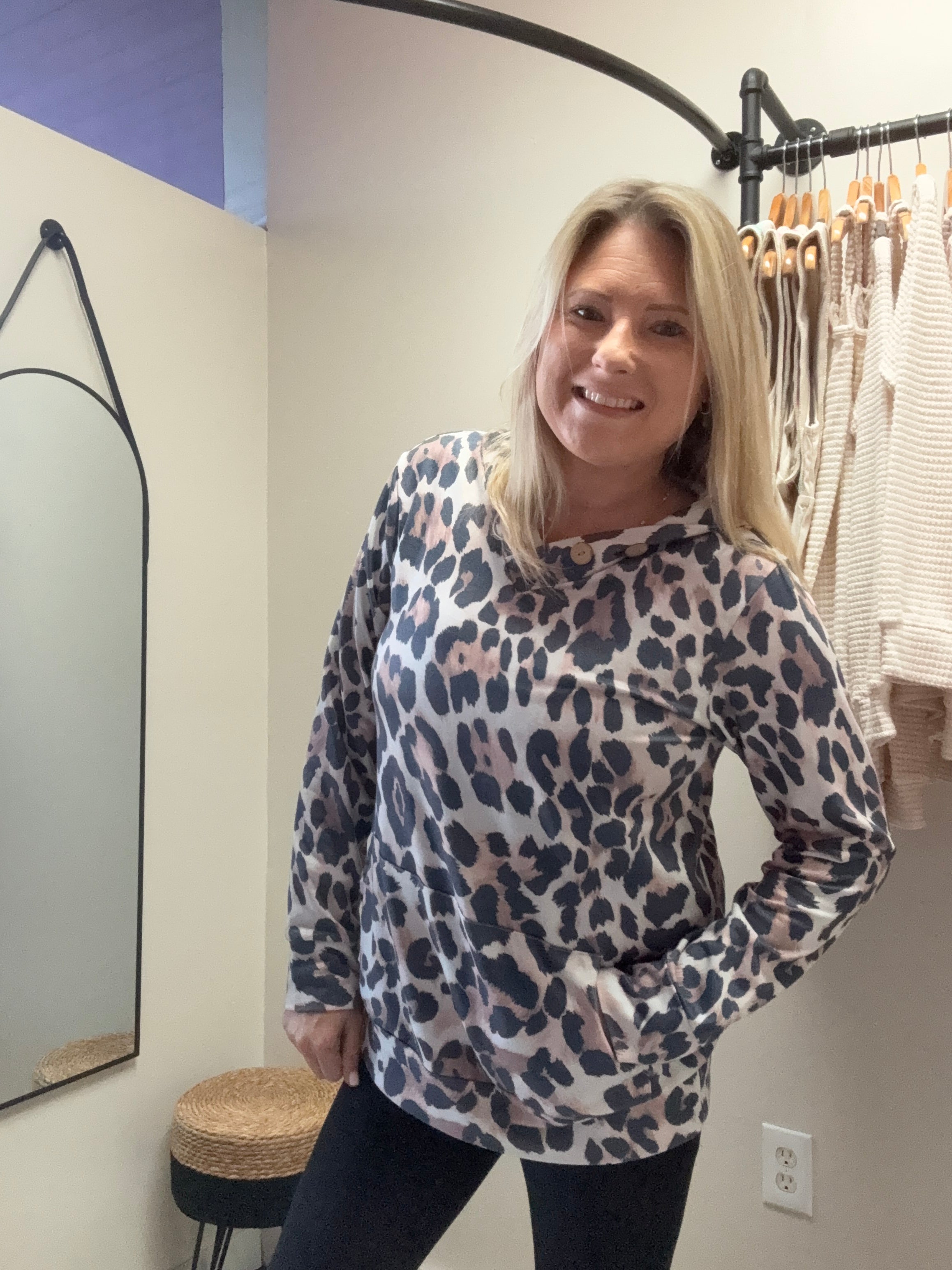 Brown leopard print hooded shirt