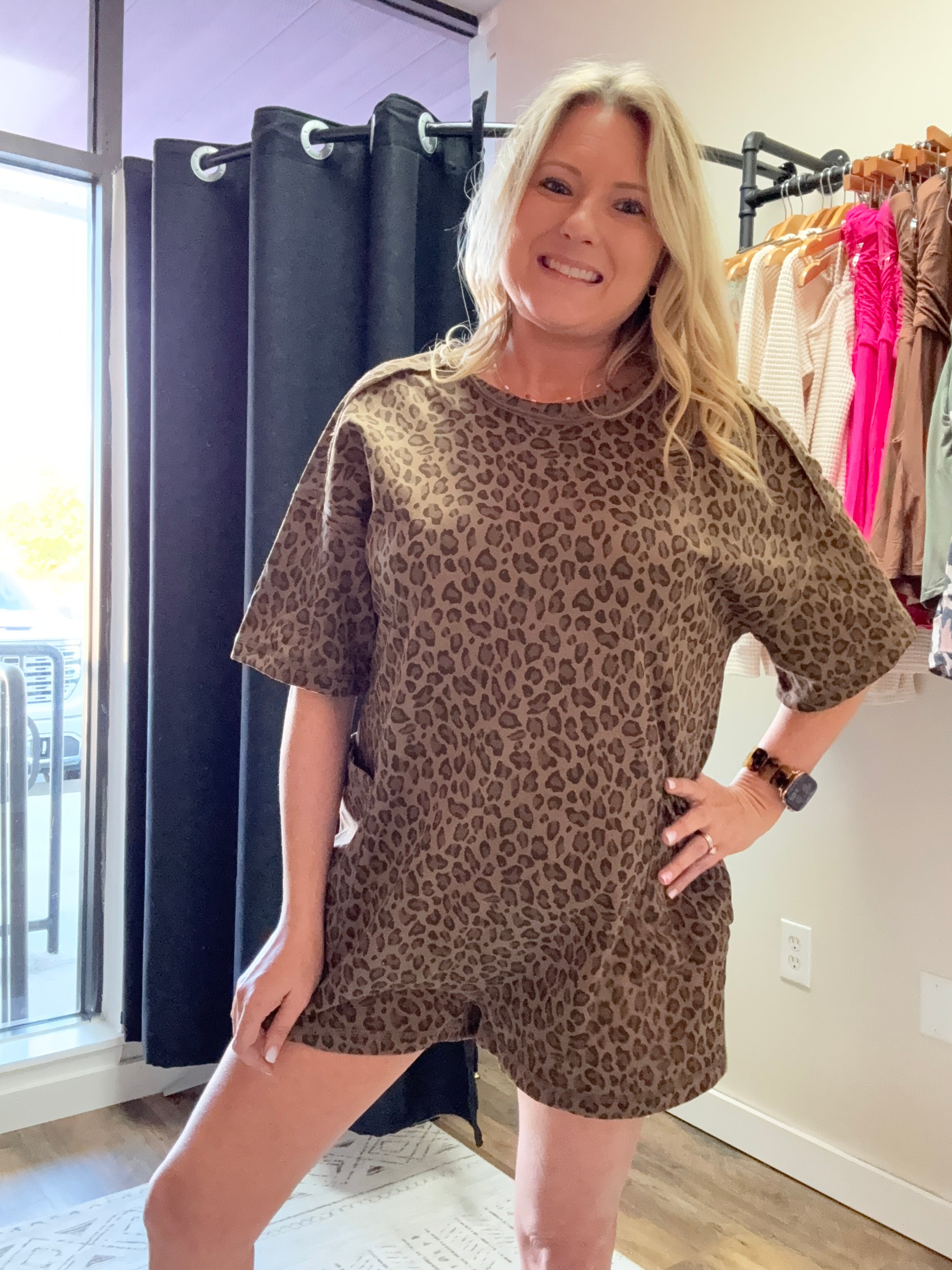 Leopard Printed Knit Comfy Romper