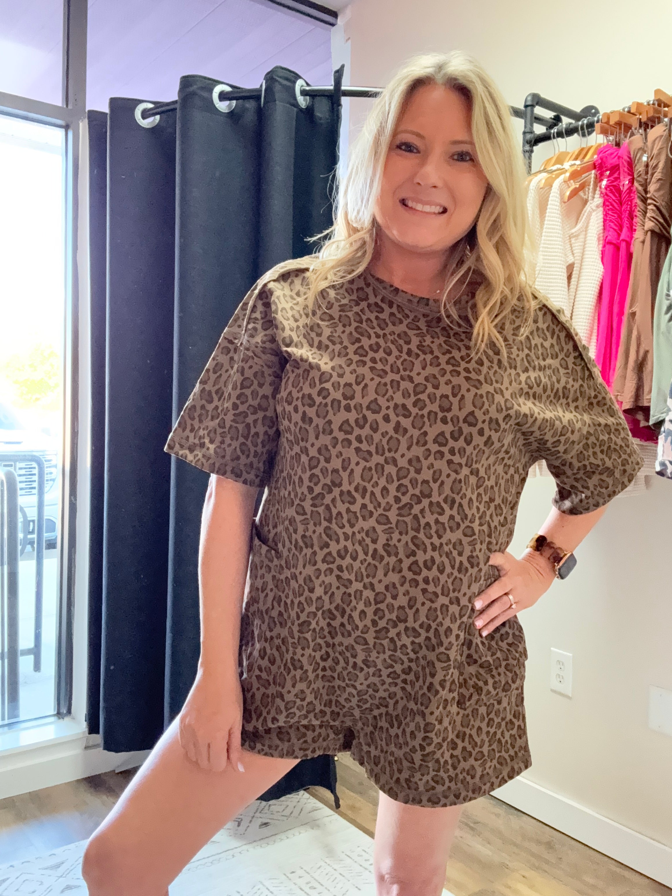 Leopard Printed Knit Comfy Romper