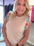 Boho Embroidered Strap Sleeveless Tank Top