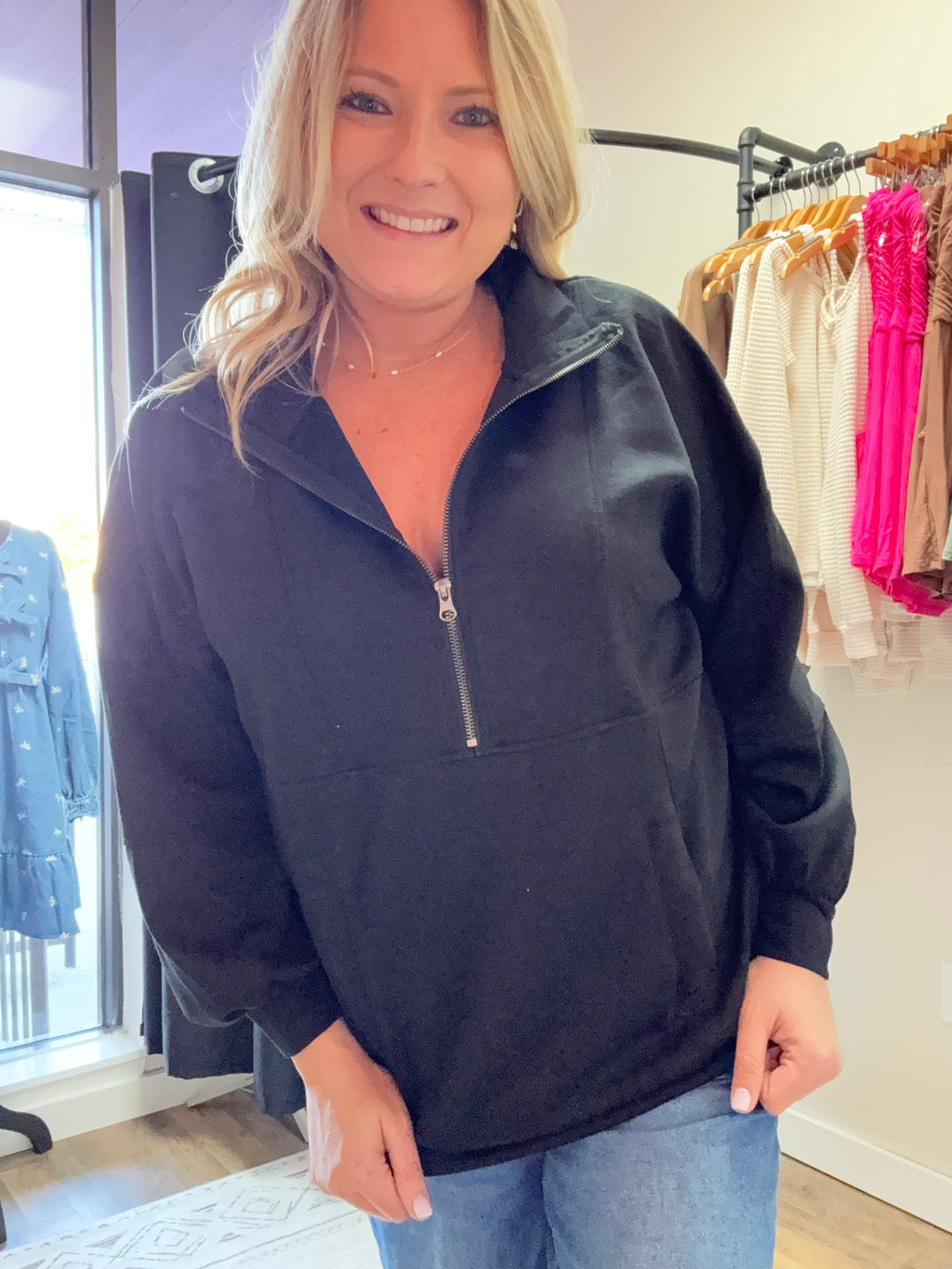 Half Zip UP Oversized Casual Comfy Knit Top