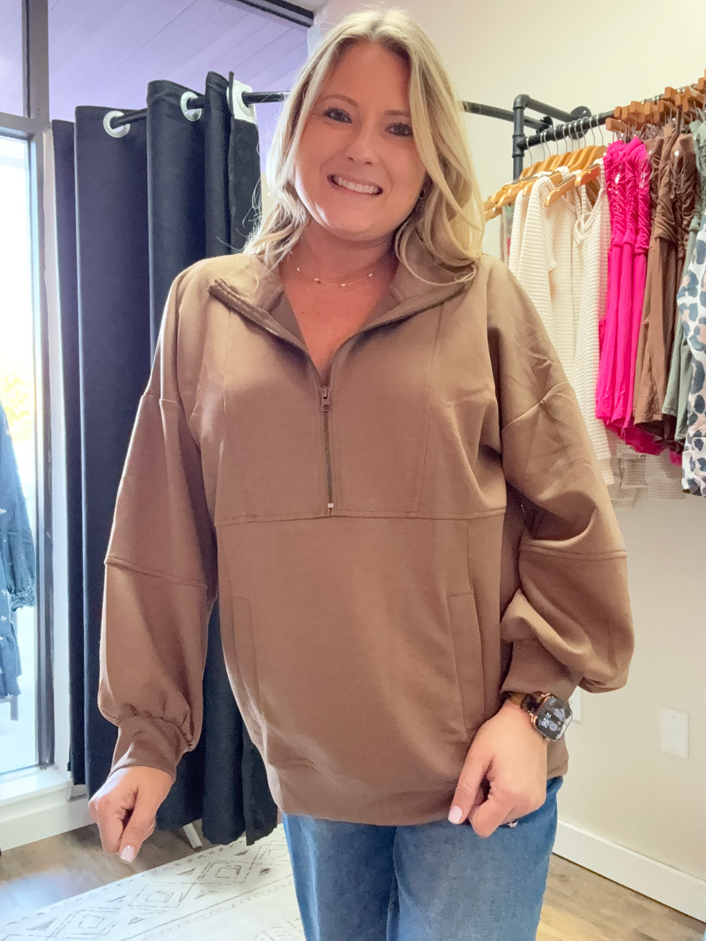 Half Zip UP Oversized Casual Comfy Knit Top