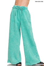 ACID WASH FLEECE PALAZZO SWEATPANTS WITH POCKETS