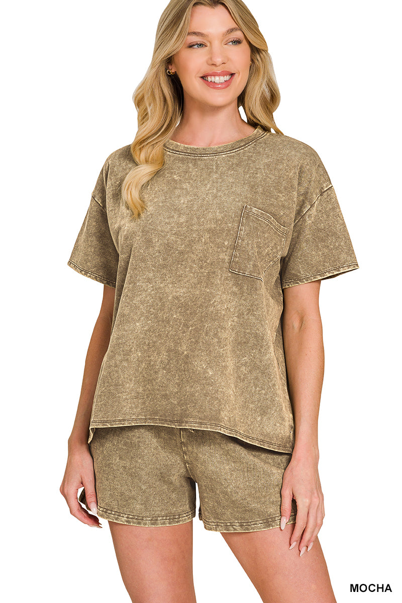 FRENCH TERRY ACID WASHED RELAXED TOP & SHORT SET