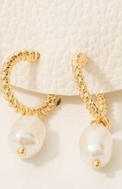 Pearl Charm Hoop Earrings