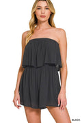 Woven Crinkle Strapless Romper